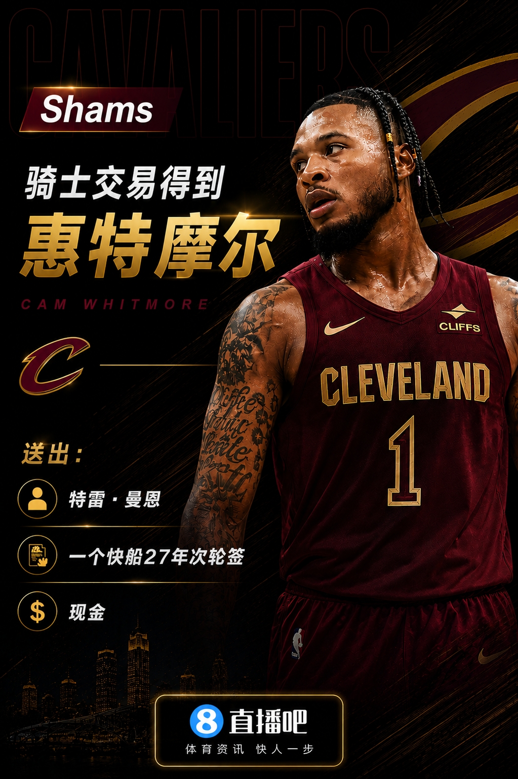 NBA五方交易TA评级：骑士获沃特森白魔B+ 快船得斯特鲁斯A- 掘金C