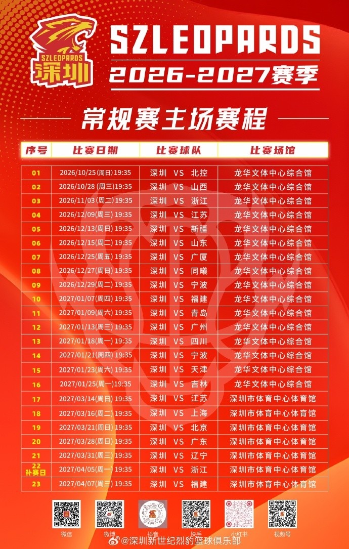 赛程正式出炉,双主场赴新程 赛程正式出炉,双主场赴新程